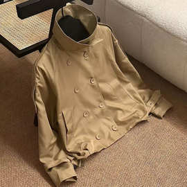 高版本~现货2025秋冬新款AC立领双排扣卡其色风衣外套女短款夹克