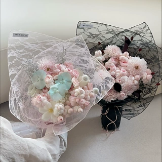 新款硬挺镂空蕾丝方纱 韩式仙气包花纱鲜花花束包装网纱工厂批发