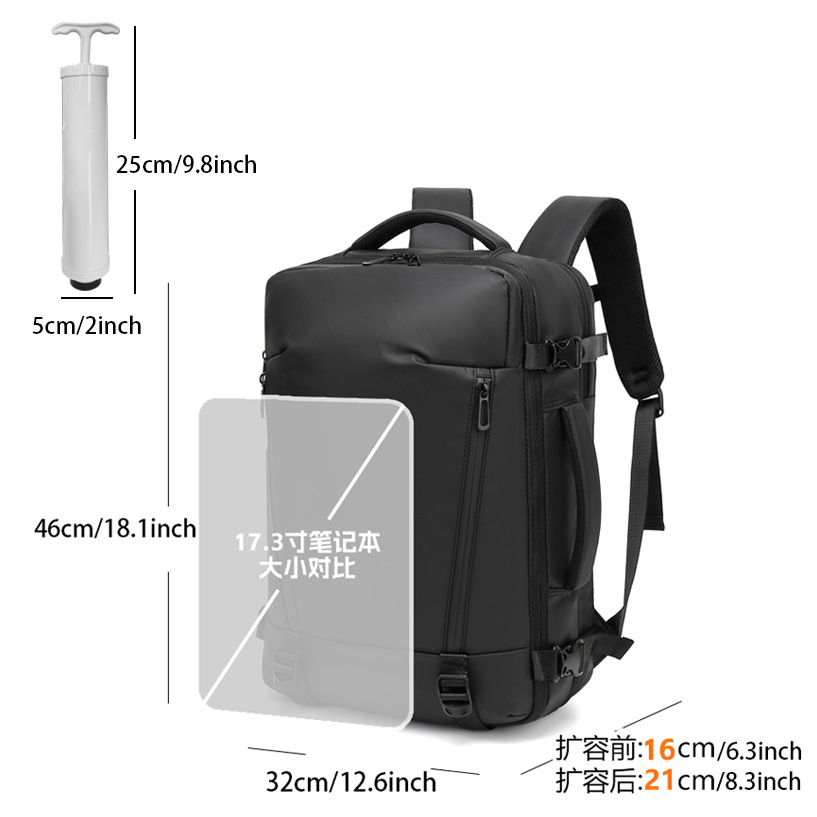 Mochila de ocio al vacío para hombres y mujeres, mochila de computadora impermeable de gran capacidad, mochila multifuncional, expansión de equipaje de negocios