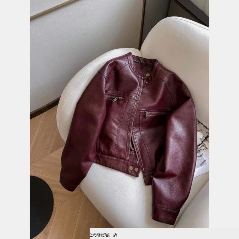皮衣外套港风复古新款机车短款小个子皮夹克宽松夹克新款工厂代发|undefined