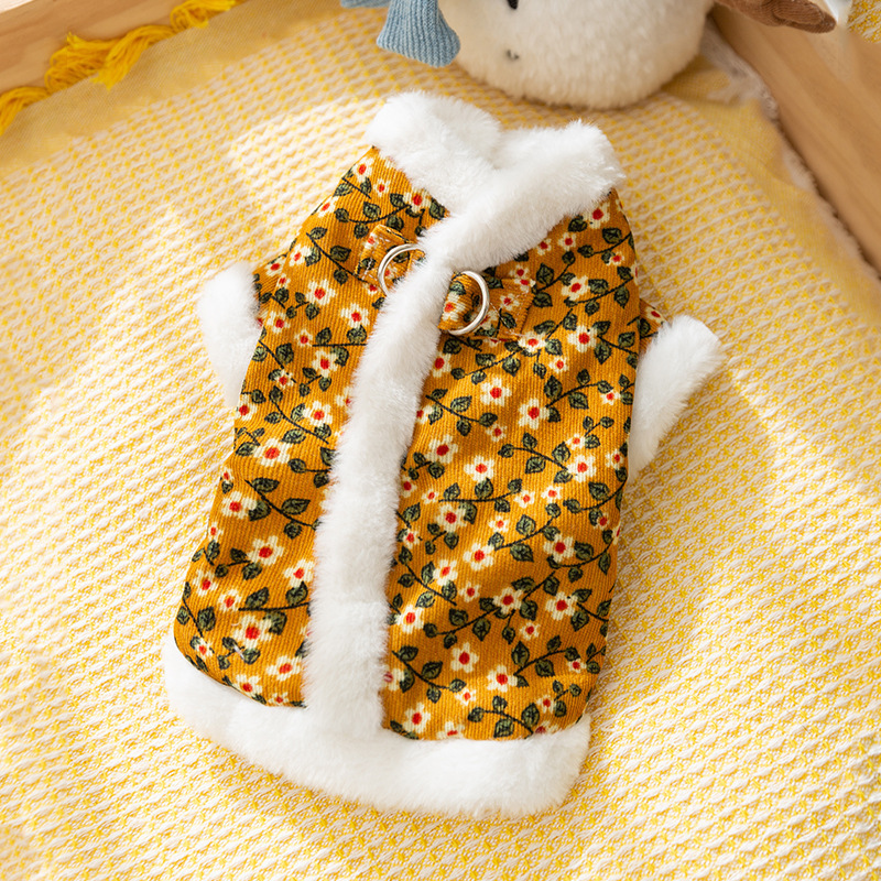 Otoño y invierno retro tracción de flores de algodón de dos patas perros pequeños que osos de peluche dos patas gruesas ropa de perro de mascota