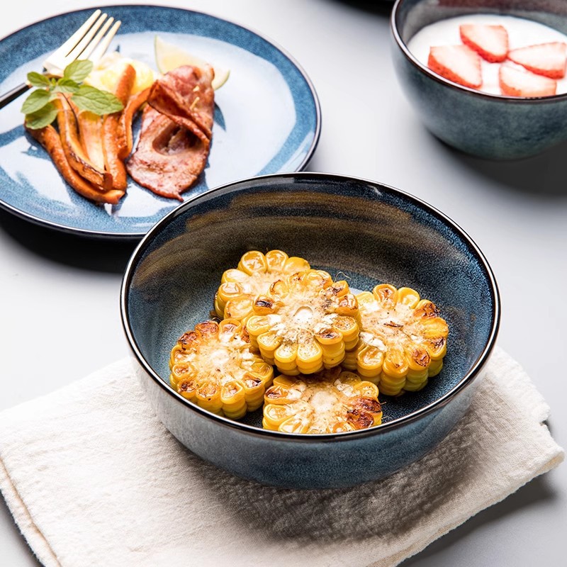 Plato azul de Sydney, plato de cerámica plana, plato de platos superficiales, plato de filete retro, plato de comida occidental, exportación transfronteriza