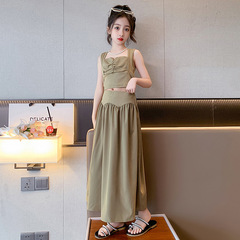 女童夏裝2024新款洋氣時髦套裝兒童夏季網紅炸街吊帶裙子兩件套潮