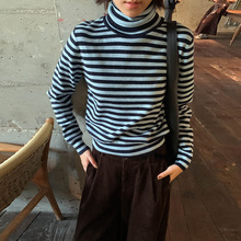 MOXI十三行女装2025冬季新款韩系高领条纹毛衣打底衫针织衫上衣女
