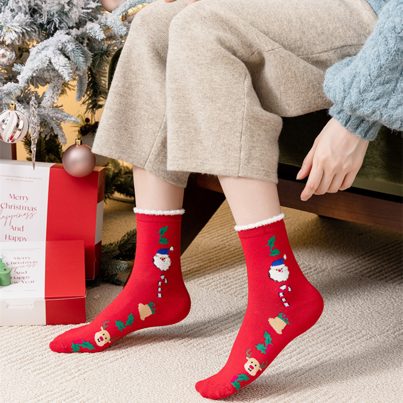 Chaussettes rouges Père Noël coréennes pour enfants, nouvelle collection automne/hiver_voghion.com