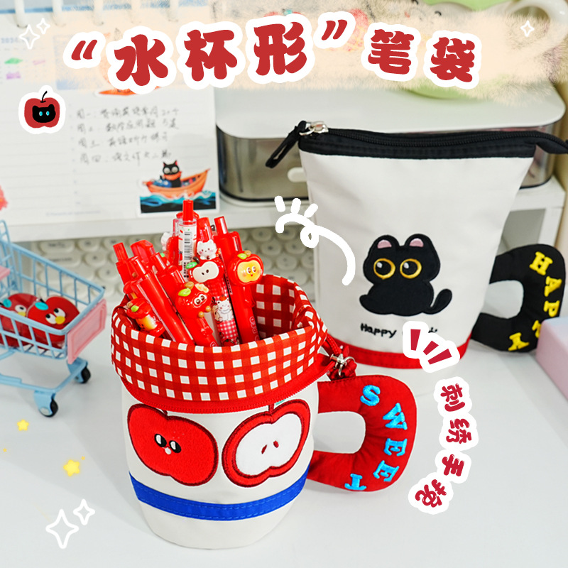 Apple Water Cup adorable bolsillo en bolsillo de papelería de gran capacidad