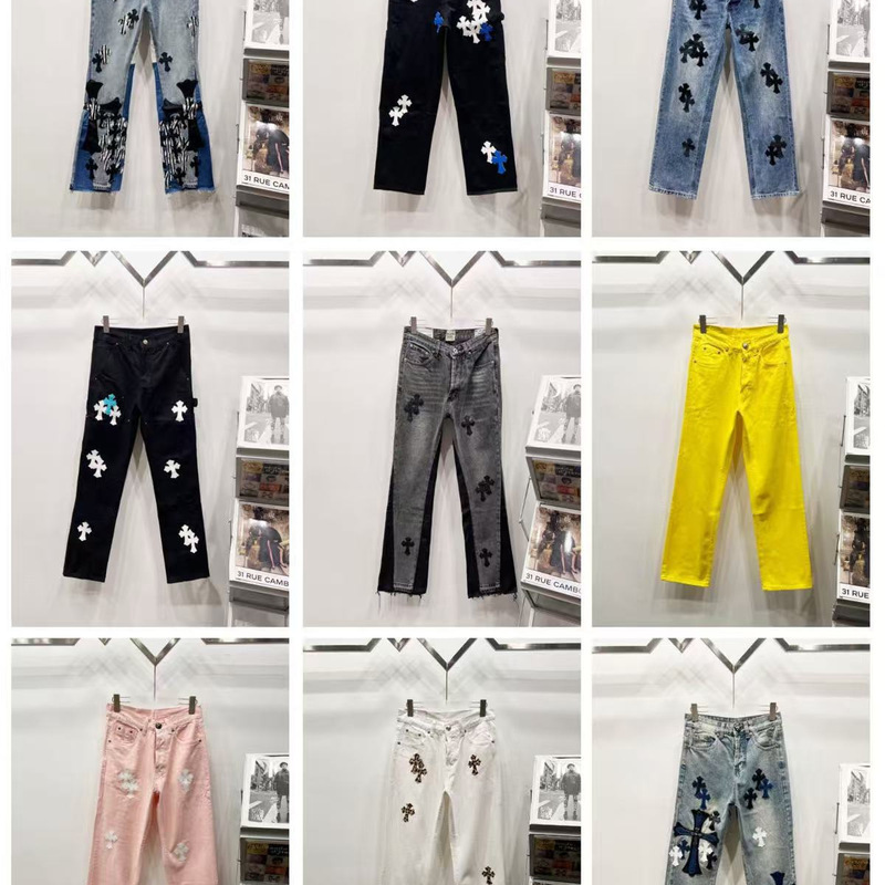Authentic High-Quality Ch Chrome Hearts Metal Patch Cross Washed Large Size Loose Straight-Leg Jeans in Stock