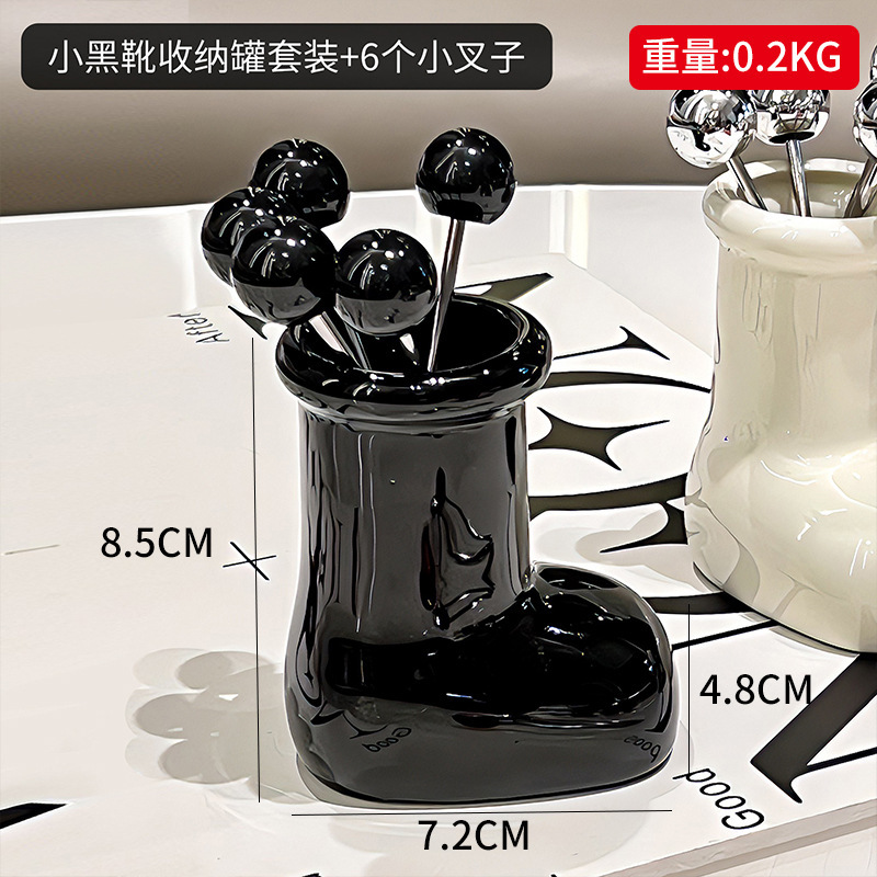 フルーツフォークセット高級感ケーキデザートステンレスフォーク家庭用軽贅沢陶磁器果物サイン収納缶|undefined