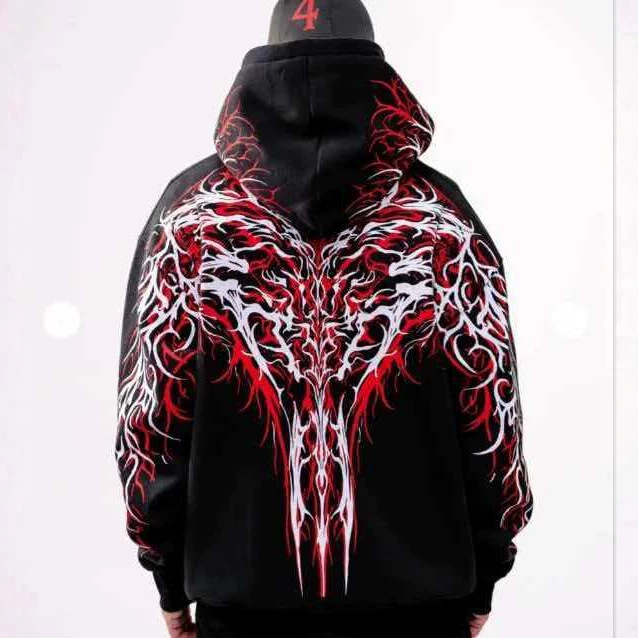 European and American cross-border dark-style hooded reflective printed motorcycle riding sweatshirt for men and women