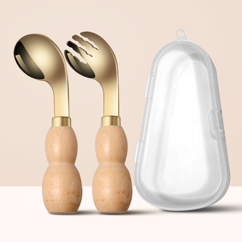 [티타늄 도금] 조롱박 손잡이 스푼과 포크 + 수납함