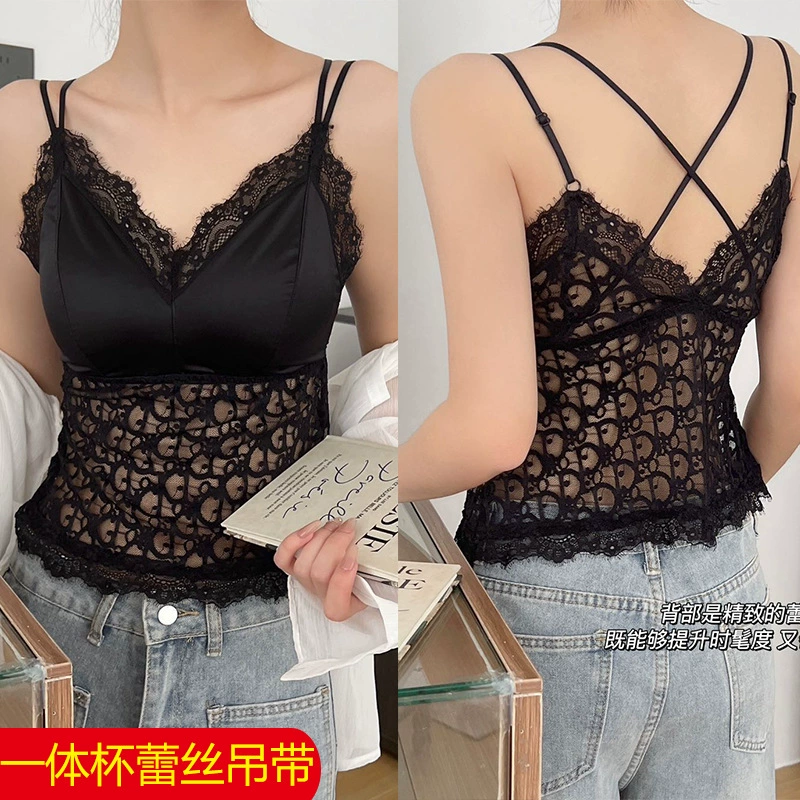 Lace Summer Top, Wireless Strap Bra, Backless Design with Cups, Fitted Lightweight