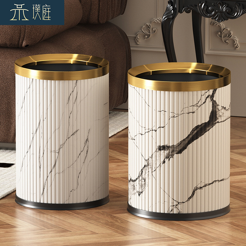 National style high-end trash can home living room bedroom study without lid personalized creative ink leather office car