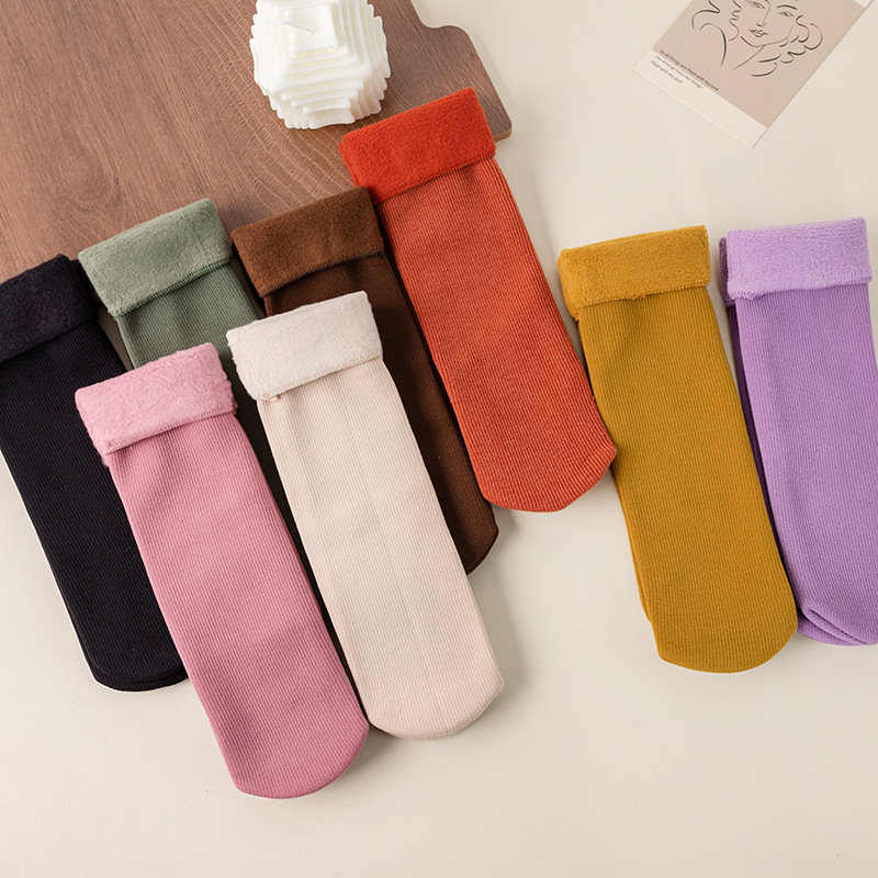 Factory Direct Sale Autumn/Winter Thick Acrylic Fleece Snow Ground Shoes Homewear Plain Color Warm Socks Wholesale