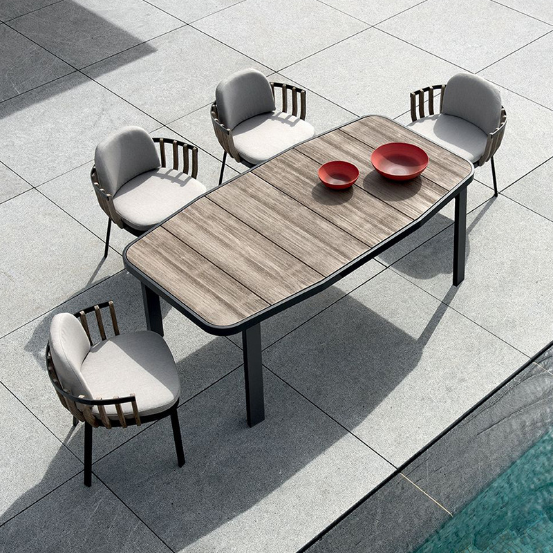 Patio al aire libre Mesa y sillas de madera maciza Villa modelo sala terraza muebles de teca jardín al aire libre balcón combinación de ocio image 1