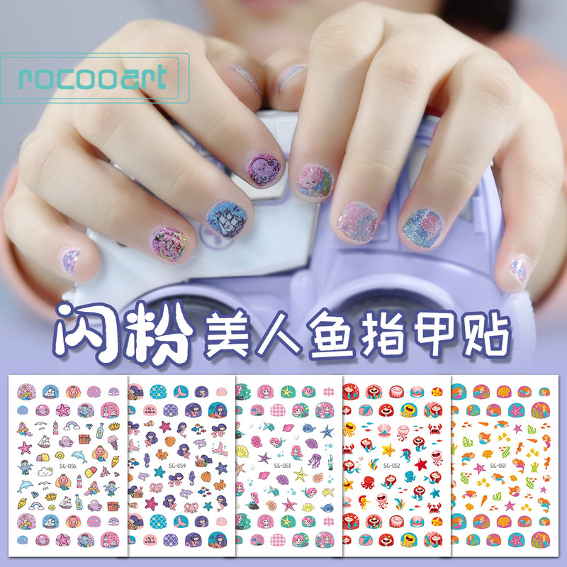 Ruikalong Cross-Border New Glitter Nail Art Self-Adhesive Stickers Cross-Border Personalized Unicorn Mermaid Nail Floral Stickers