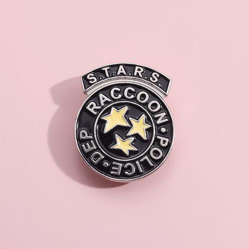 European and American creative movie peripheral series brooches, personalized raccoon police armband-shaped metal badge accessories