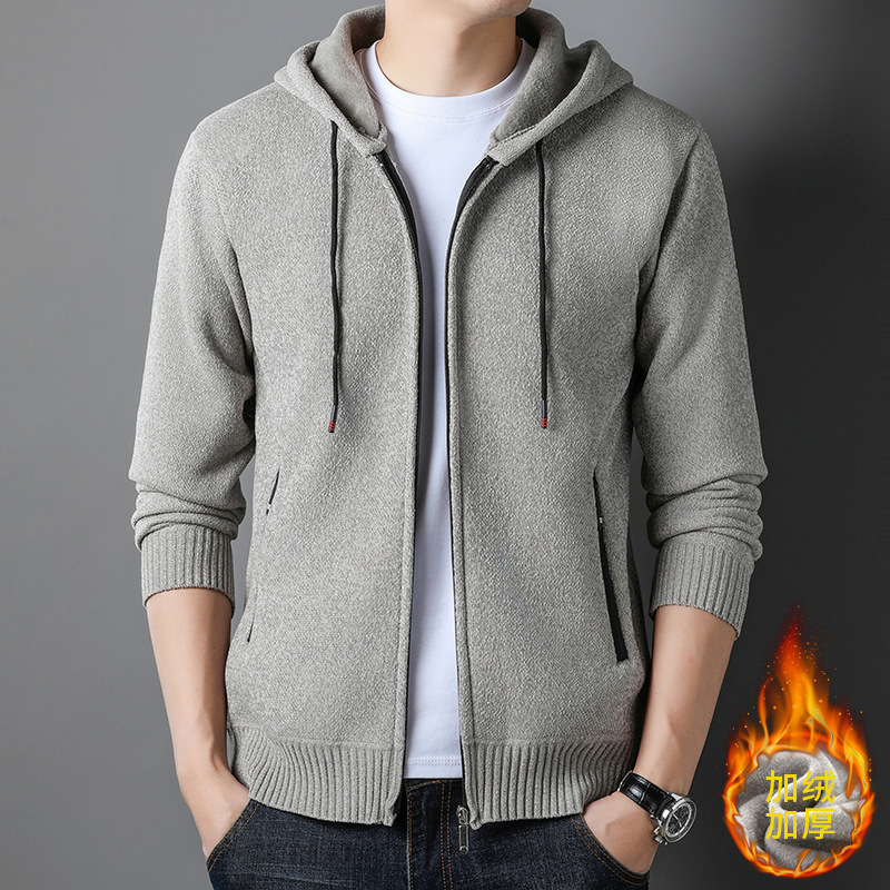 Autumn and winter cardigan sweater men's sweater loose all-match casual outerwear sweater men's fleece-lined thickened coat