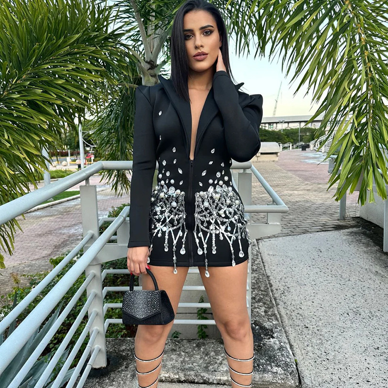 Elegant and Stylish 2026 Autumn New Style Patchwork Sequin Design High-Waisted Slimming Suit Dress for Women Elegant and Stylish 2026 Autumn New Style Patchwork Sequin Design High-Waisted Slimming Suit Dress for Women