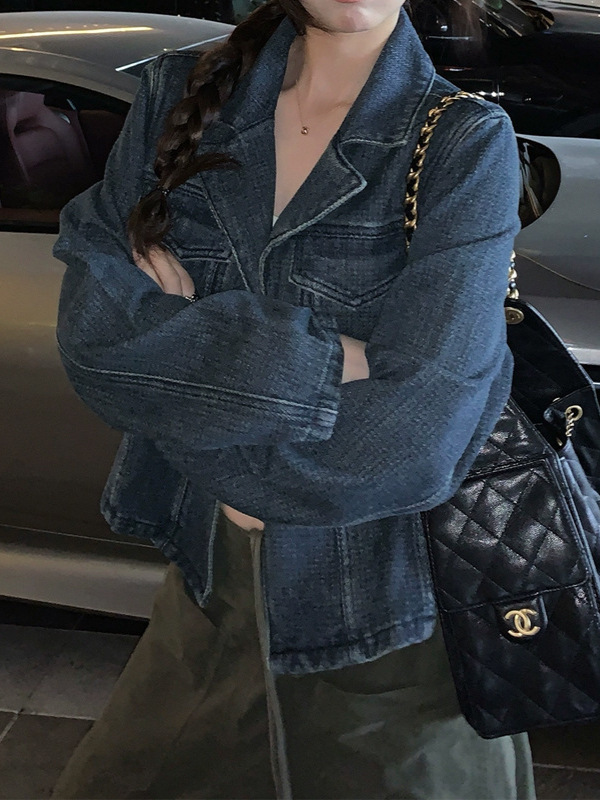 槿一自制 蓝调时刻 私服复古做旧牛仔外套女早秋韩系小众上衣新品|undefined
