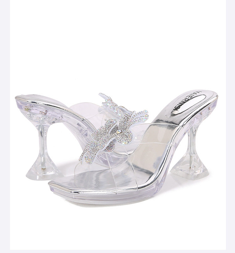Sandal nữ quai ngang gót ly trong suốt đính hoa đá lấp lánh, gót 6–8 cm — Vàng Sâm Banh, bạc chi tiết 22