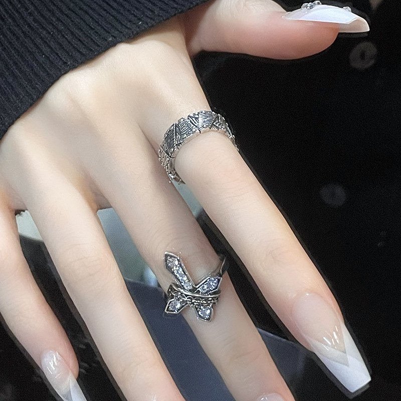 Punk Geometric Copper Plating Zircon Open Ring