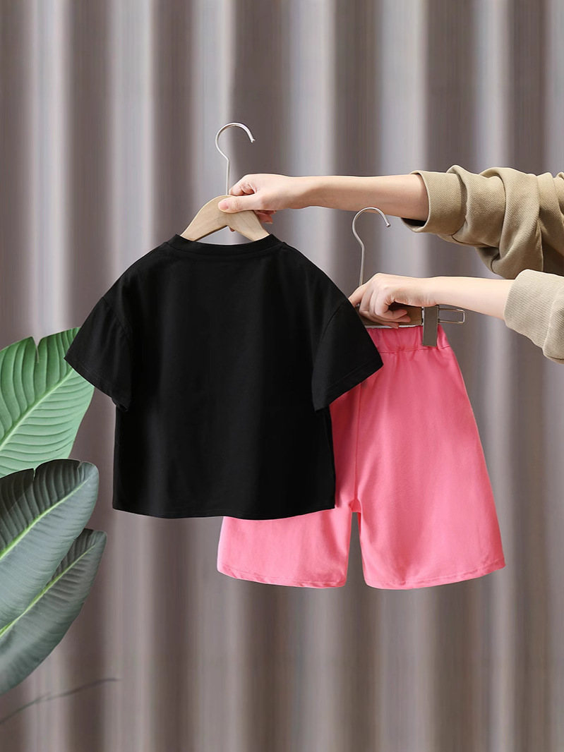 7221 Ropa para niños Traje de verano para niños 2025 Nueva camiseta estampada de manga corta para niños Traje de dos piezas de verano