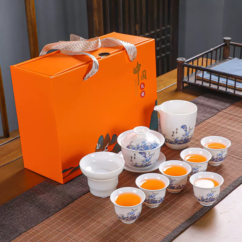 茶具套装全套家用羊脂玉瓷泡茶功夫茶具整套礼盒高档礼品定制LOGO