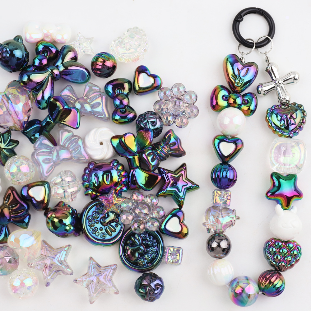 電気メッキUVカラー高光沢異形人魚姫穴あきビーズ手作りDIYネックレス携帯ストラップ材料パックアクセサリー