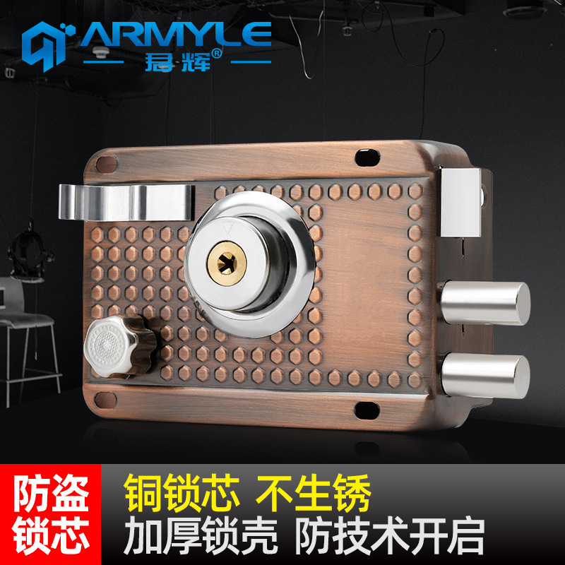 室内室外老式外装防盗门锁红古铜铁门木门车库门三保险锁十字其他