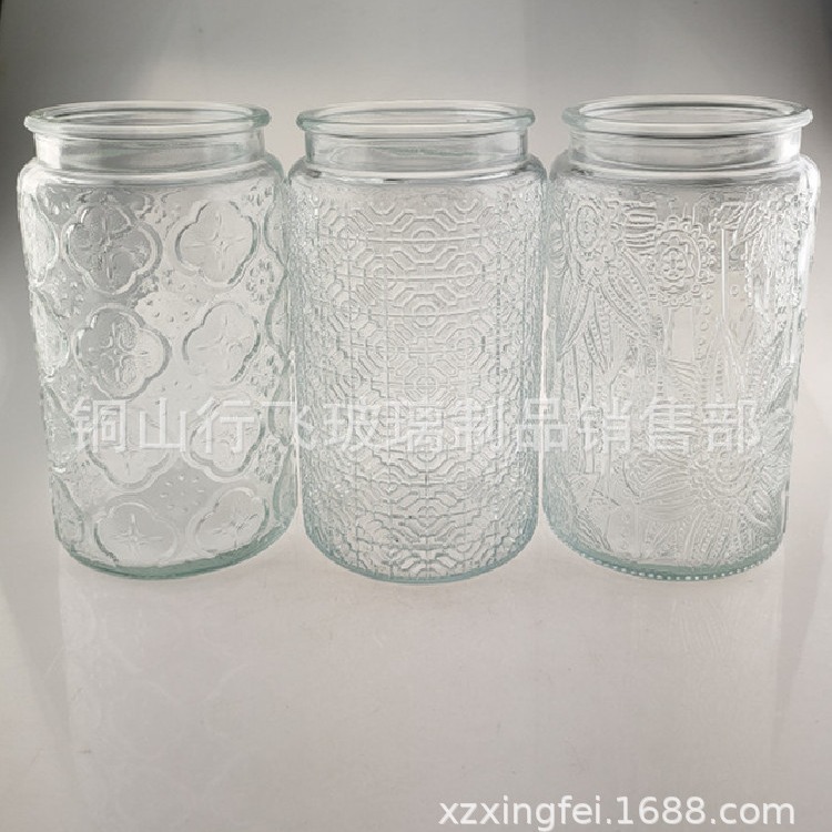 1000ml vintage Begonia en relieve botella de vidrio multi-grano tapa de bambú tarro de té tarro de almacenamiento de vidrio transparente tarro de caramelo