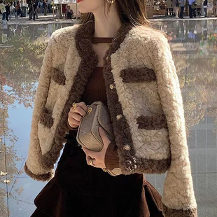 [Dangerous] Imitation Lamb Wool Coat Little Chanel Style Women's All-match Loose Top Imitation Fur Coat