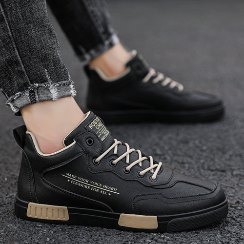 Men's Autumn New Breathable Live Streaming Best Selling Casual Leather Shoes Mid-Top Board Shoes Trendy Shoes for Men
