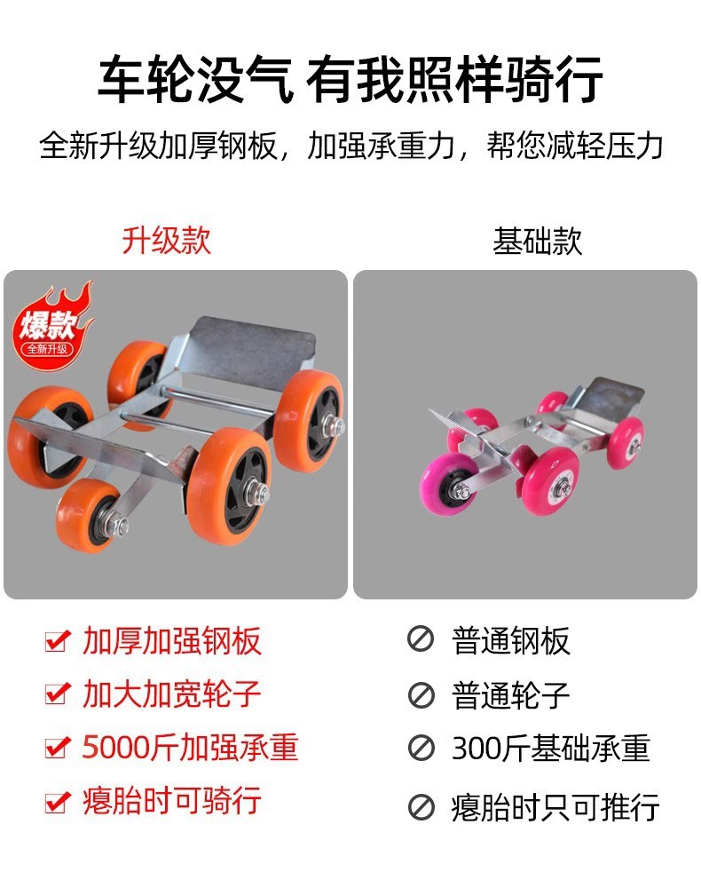 Motorcycle booster, battery-powered tricycle, trailer, vehicle mover, emergency universal wheel, assistive push cart, flat tire