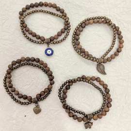 新款跨境土耳其眼睛复古手链新中式鸡翅木双层手串文玩异域