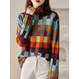 重工纯山羊绒毛衣秋冬内搭打底上衣慵懒风高领撞色高端欧货针织衫