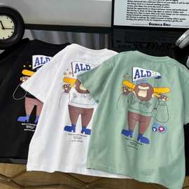 童装24夏季日系新款男童短袖T恤棒球猿猴金刚印花中大童洋气上衣t