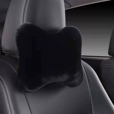 Car Plush Headrest Pillow Pair, Car Neck Pillow, Car Lumbar Support Pillow, Bone Neck Pillow, Car Interior Supplies, Cervical Spine Pillow (Headrest) - plush-headrest-black-one