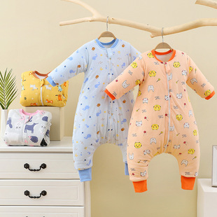 2024 Autumn and Winter Children's Split-leg Sleeping Bag Medium-thick Quilted Baby Kick-proof Artifact Jumpsuit