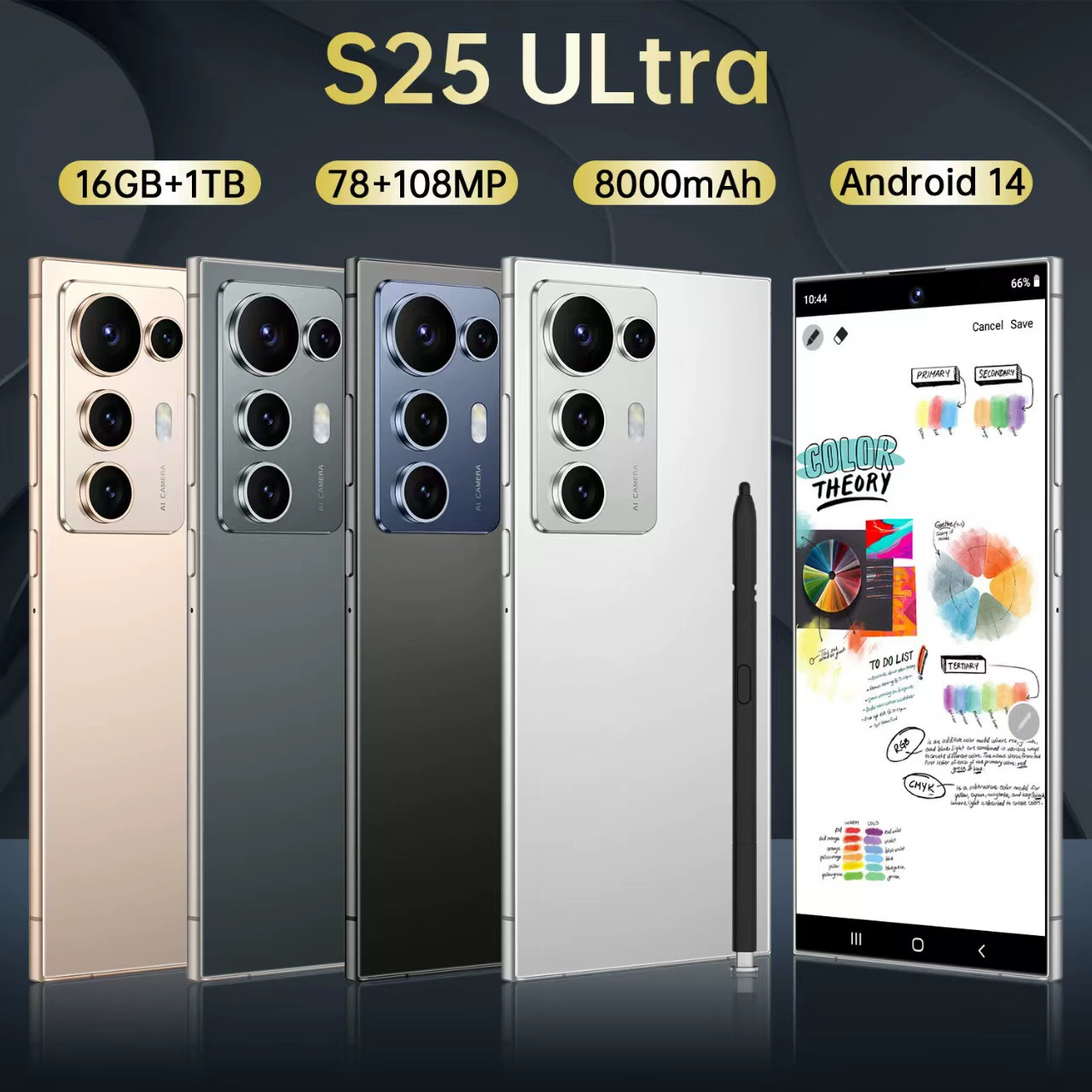 Смартфон S25, Android 5G, 7,3-дюймовый полноэкранный дисплей, 8000 мАч, встроенная ручка