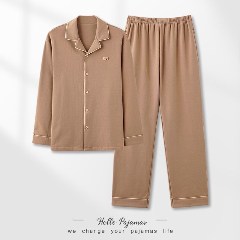 Pijamas de algodón para hombres primavera y otoño de alta calidad con solapa de manga larga, ropa de hogar para hombres de otoño y invierno se puede usar fuera