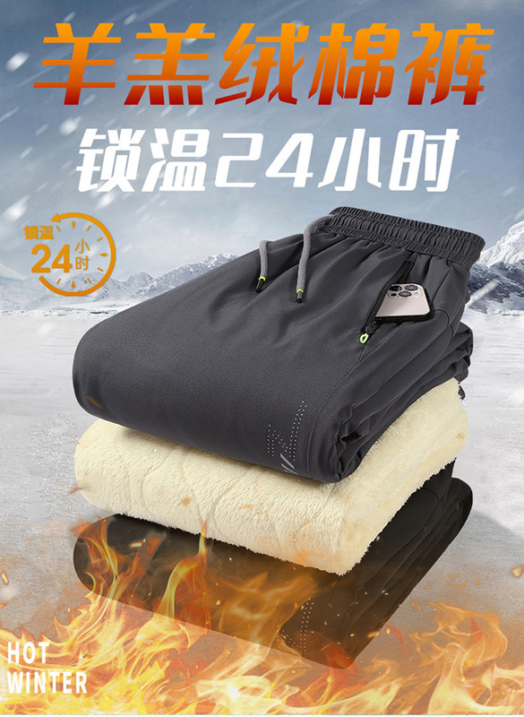 Social Factory High Quality Lamb Velvet Cotton Pants New Casual Sports Trousers Men's Winter Thickened Straight Outdoor