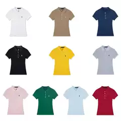 2026 American fashion brand RL Ralph Little Horse logo embroidered five button classic waist cinched short sleeved polo shirt with collar for women