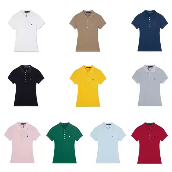 2026 American fashion brand RL Ralph Little Horse logo embroidered five button classic waist cinched short sleeved polo shirt with collar for women