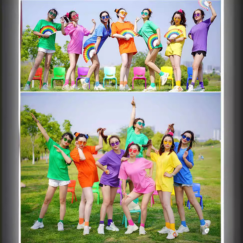 Summer Girlfriend Sisters Dress Candy Color T-shirt Student Solid Color Party Class Clothes Loose Round Neck Short Sleeve Group T-shirt for Women Summer Girlfriend Sisters Dress Candy Color T-shirt Student Solid Color Party Class Clothes Loose Round Neck Short Sleeve Group T-shirt for Women