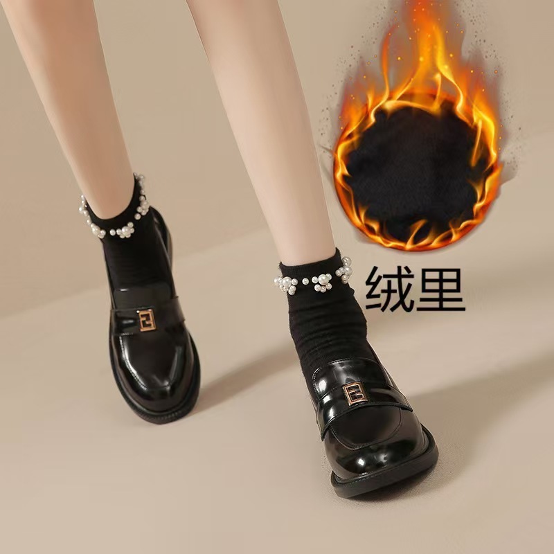 牛皮现货~复古金色小方扣英伦风乐福鞋女百搭圆头粗跟增高小皮鞋|undefined