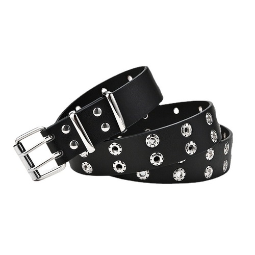  New Punk Women's Double Row Belt Casual Jeans Belt Fashion Decorative Eyelet Belt for Women