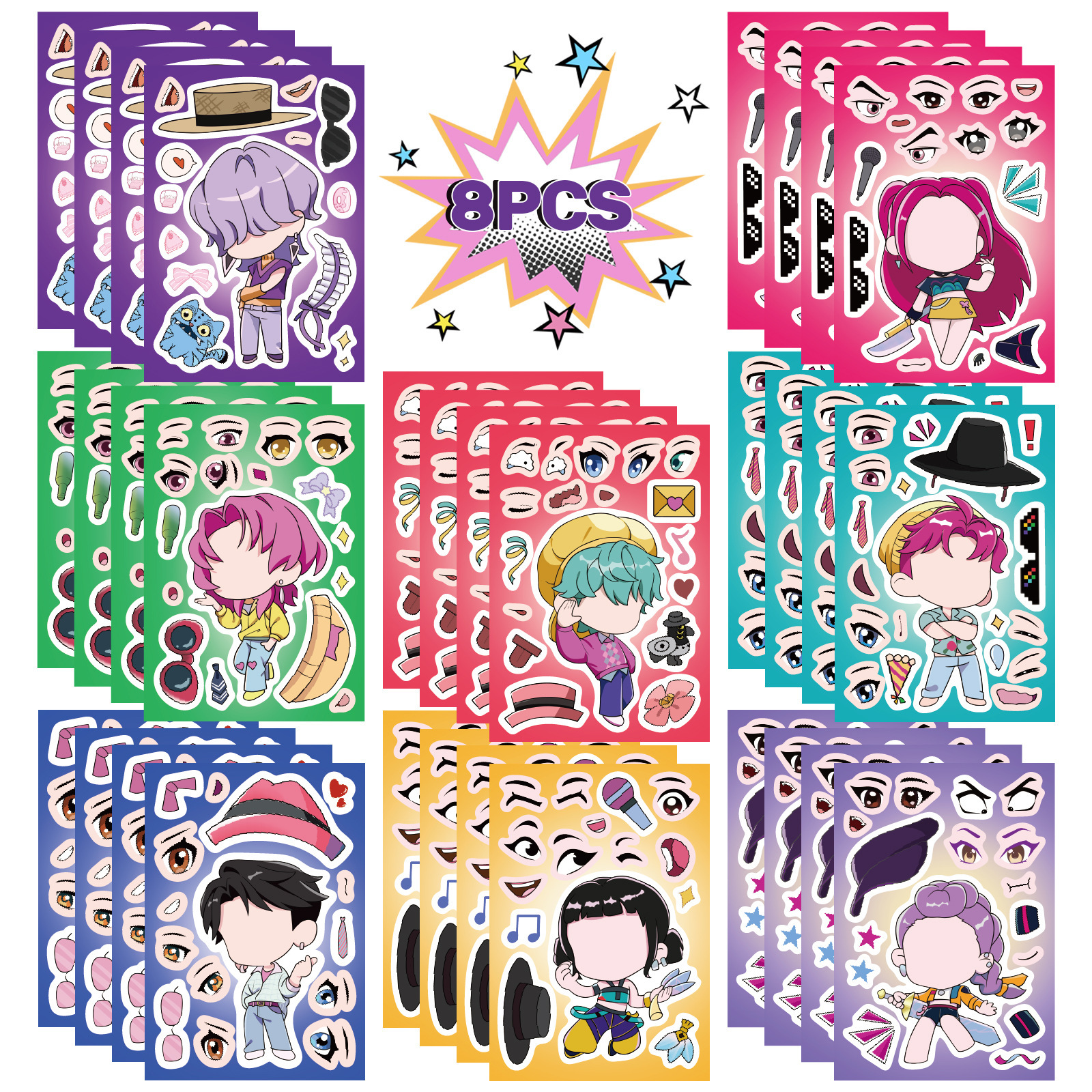 8 Cross-Border Hot-Selling Cartoon Kpop Girl Group Make a Face Face-Changing Stickers Creative Decoration Skateboard Luggage