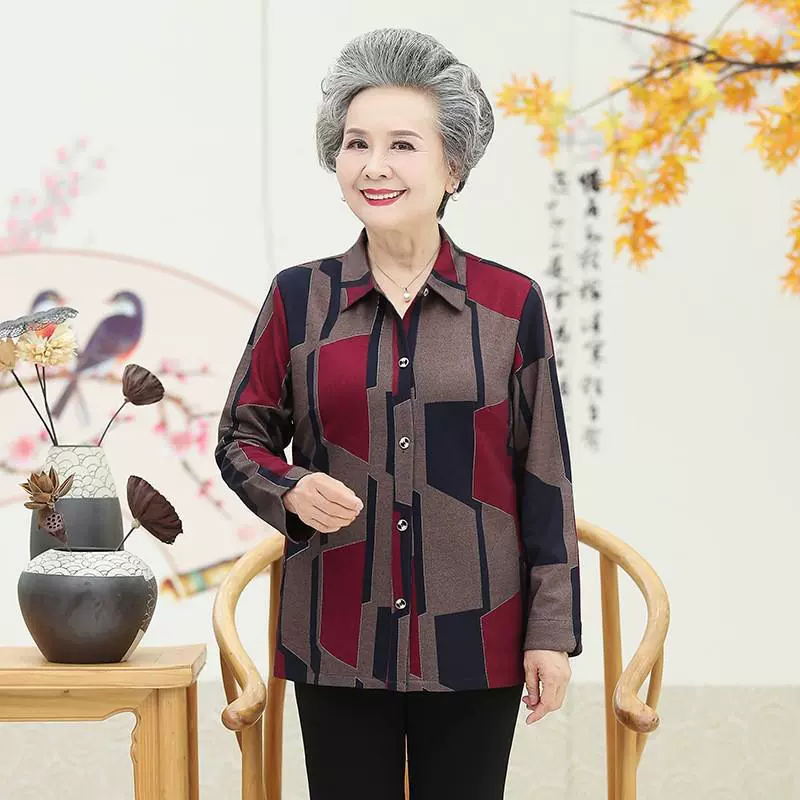 Весенне-осенний кардиган для мам, рубашка для женщин среднего и пожилого возраста, рубашка с длинными рукавами, 60-летняя одежда в западном стиле, верхняя одежда, топ, тонкое пальто