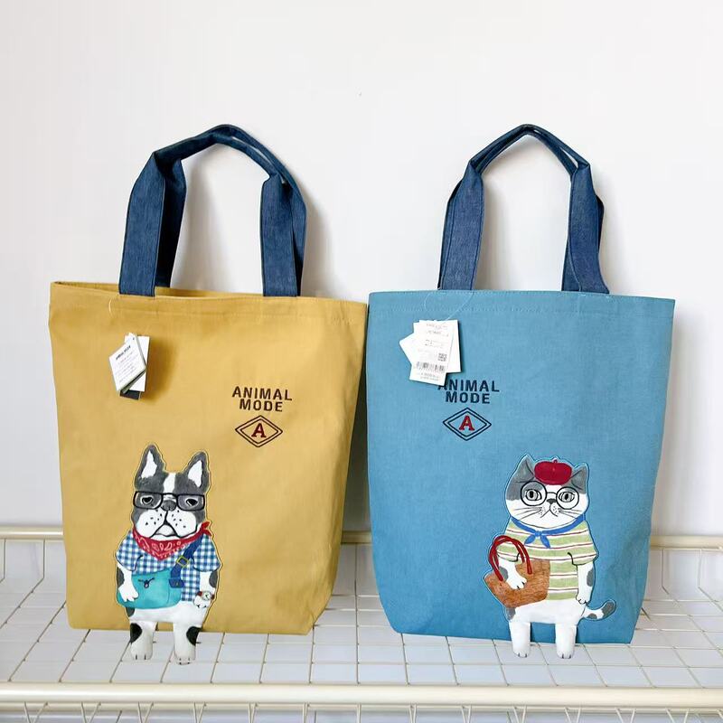 Japanese Kusuguru Authentic Embroidered Cat Shoulder Bag Handbag Tote Bag Tutoring Bag Commuting 502