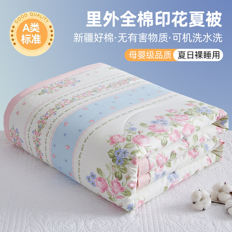纯棉夏凉被a类母婴级内外全棉被四件套 单双人夏被印花机洗空调被